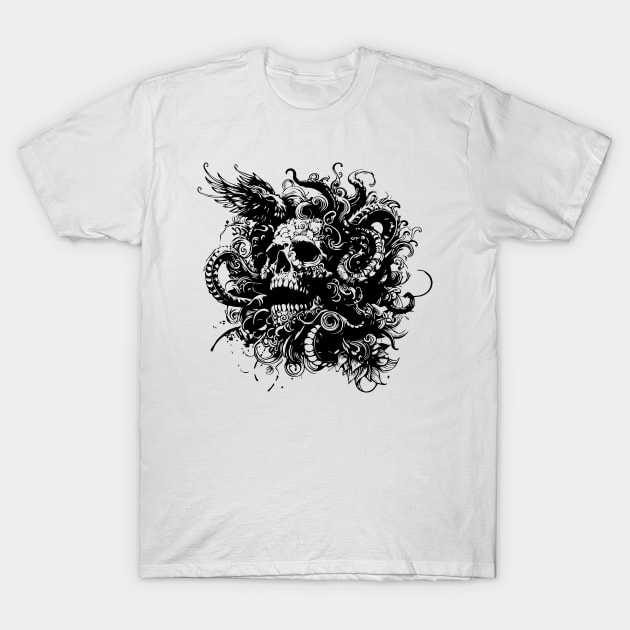 gothic kraken skull T-Shirt by lkn